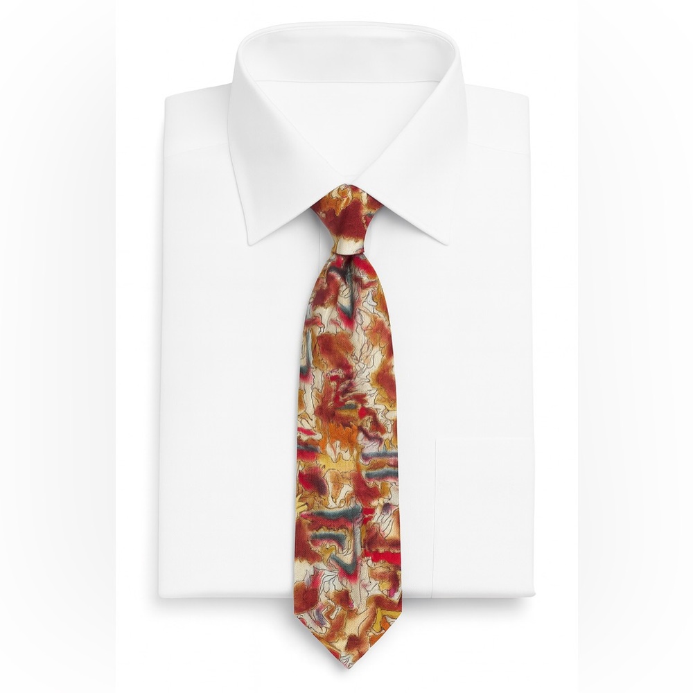Vintage J. Garcia 100% Silk 4” Abstract Design Tie Multi Rust Gold Cream Colors
